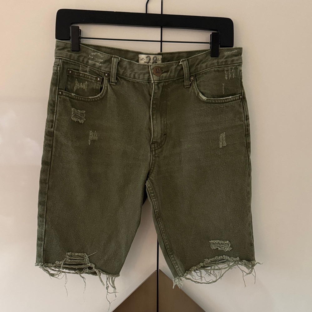 We The Free Olive Green Distressed Women's Bermudas